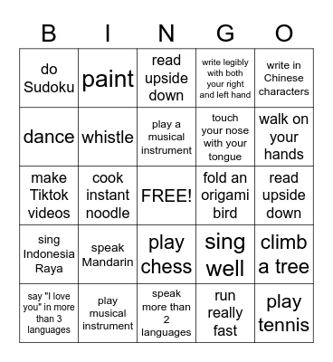 Bingo "abilities" Bingo Card