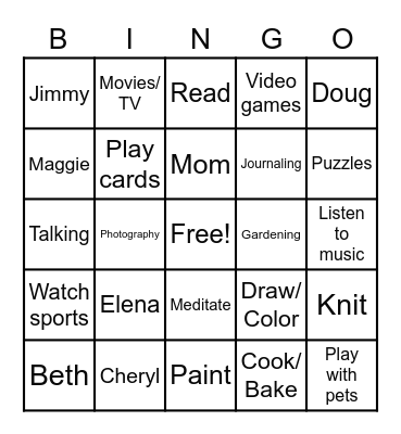 Elena's Homestyle Bingo Card