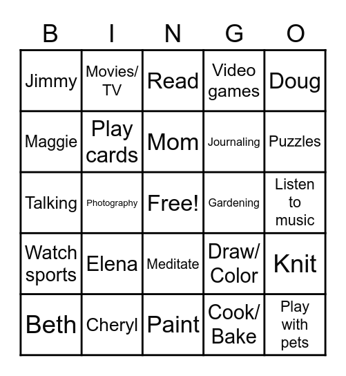 Elena's Homestyle Bingo Card