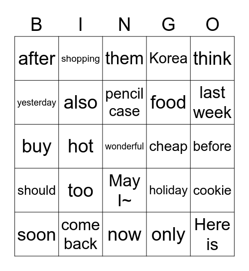 Lesson.6 Bingo Card
