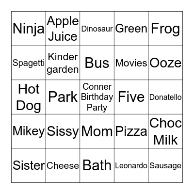 Conner's Birthday Bingo Card