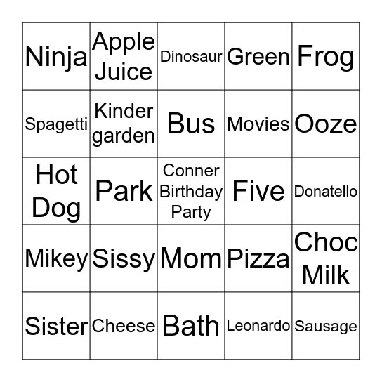 Conner's Birthday Bingo Card