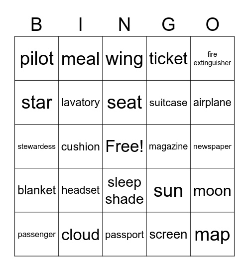 In Flight Bingo Card