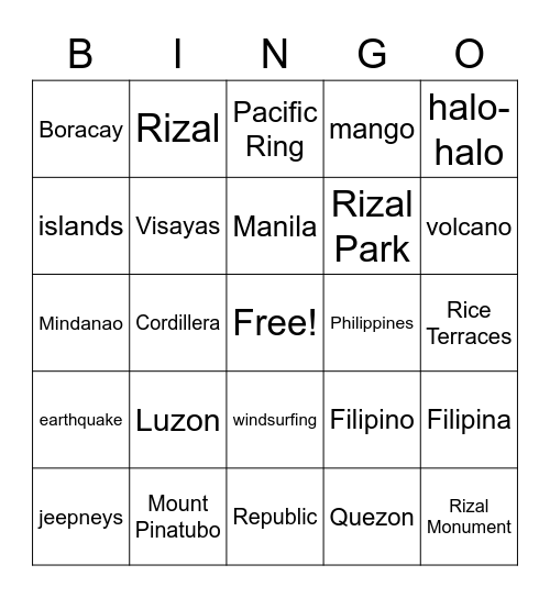 The Philippines Bingo Card