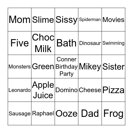 Conner's Birthday Bingo Card