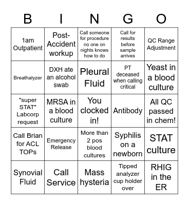 Night Shift Bingo Card