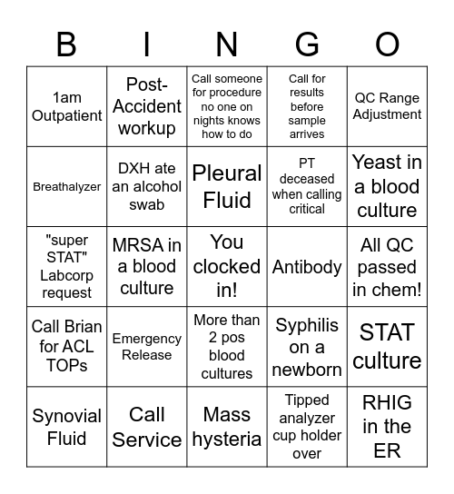 Night Shift Bingo Card