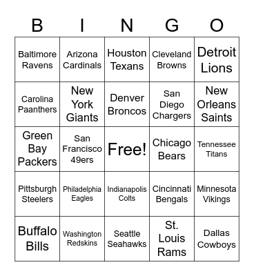 FOOTBALL TEAM BINGO Card