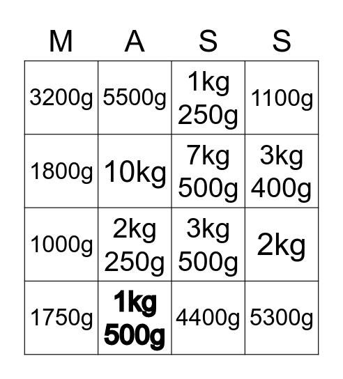 MASS Bingo ! Bingo Card