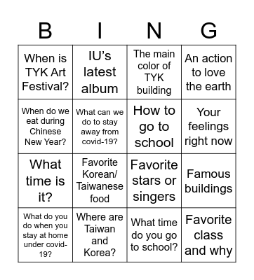 Get to Know Naseong & TYK Bingo Card