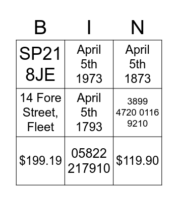 IELTS Listening - Hotel Bingo Card