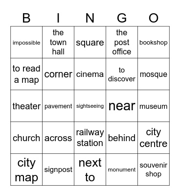 English Bingo Card