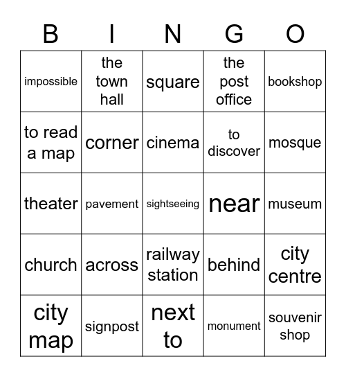 English Bingo Card