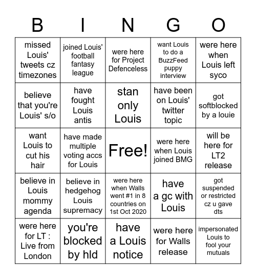 Louie Twitter Bingo Card