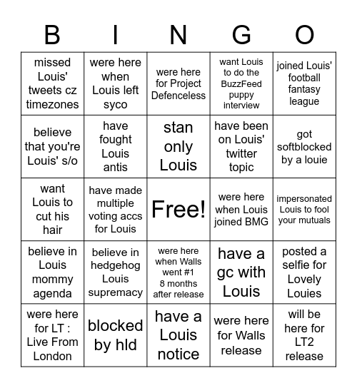 Louie Twitter Bingo Card