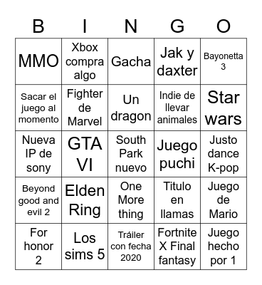 E3 2021 Bingo Card