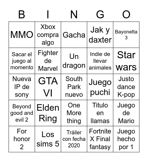 E3 2021 Bingo Card