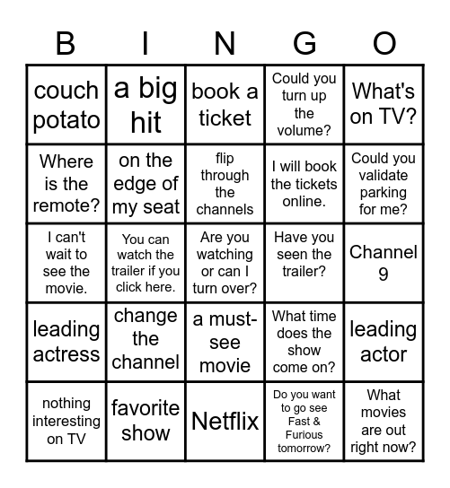 UNIT 33 - TV Bingo! Bingo Card