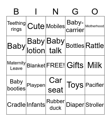 Baby Bingo Card