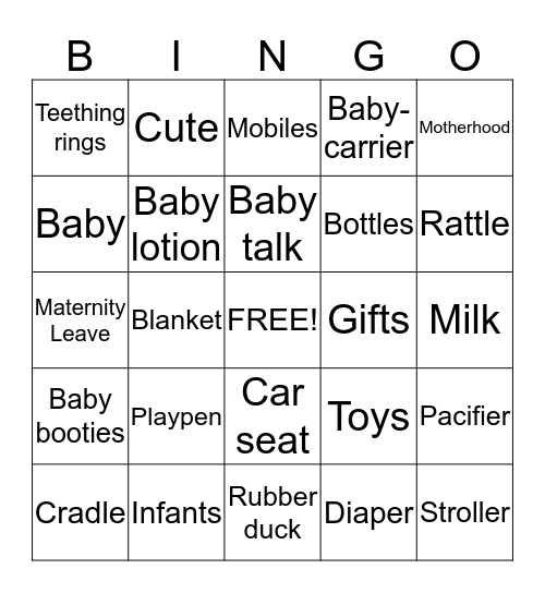 Baby Bingo Card