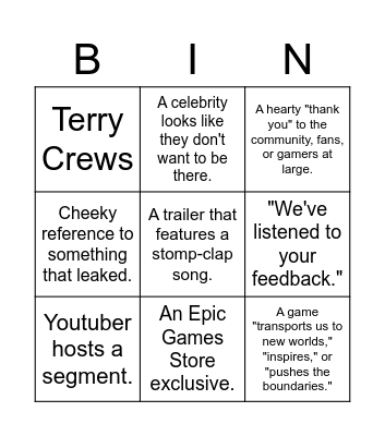 E3 All Conferences Bingo Card
