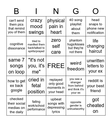 POST BREAKUP BINGO Card