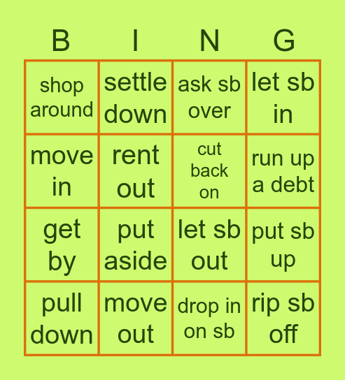 Phrasal verbs - Unit 7&8 Bingo Card