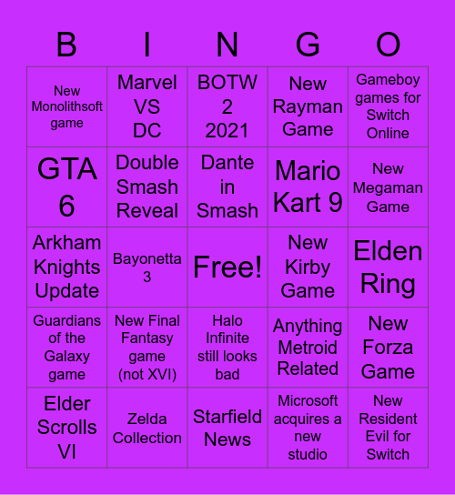 E3/SGF Bingo Card