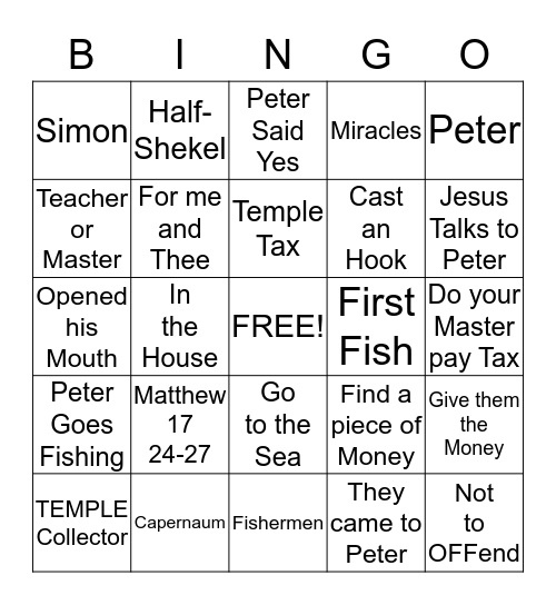 Peter Pays The Temple Tax Bingo Card