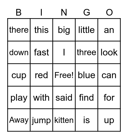 Sight Words Bingo Card