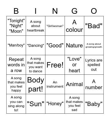 Musical bingo! Bingo Card