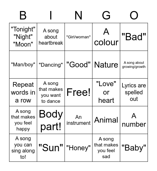 Musical bingo! Bingo Card