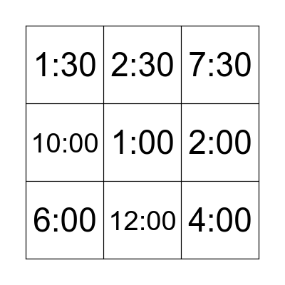 Digital Time Bingo - Half Past & O'Clock Bingo Card