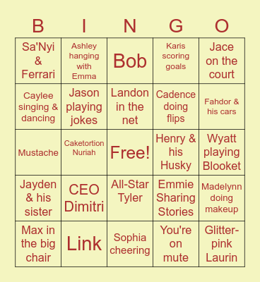 Our Silly Class Bingo Card