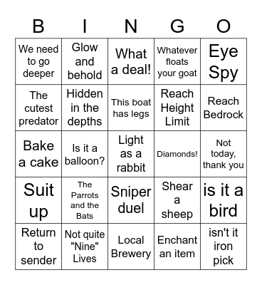 Minecraft Achievement Game Bingo Card