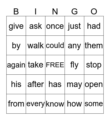 First Grade Sight Words Bingo Card
