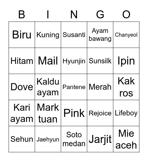 FIYAA Bingo Card