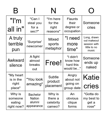 The Bachelorette Bingo Card