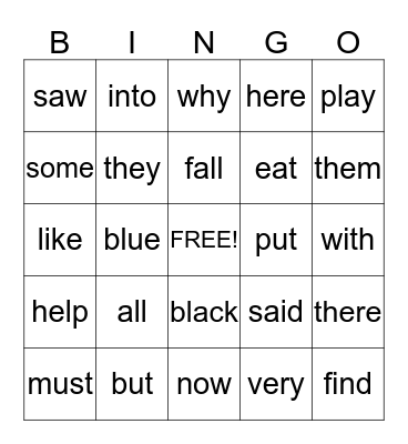 First Grade Sight Words Bingo Card