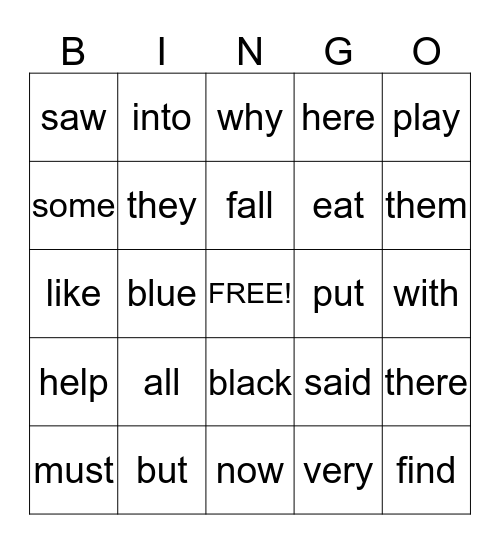 First Grade Sight Words Bingo Card