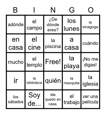 ¿Adónde vas? Bingo Card