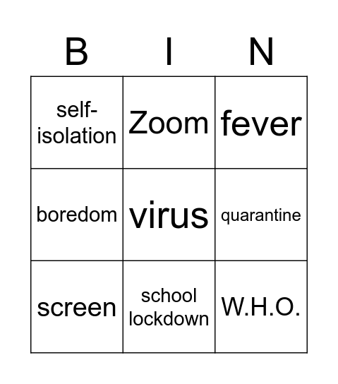 Lockdown Bingo Card