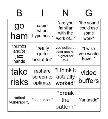 FINAL CRIT Bingo Card