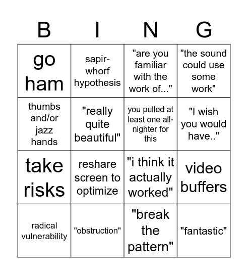 FINAL CRIT Bingo Card