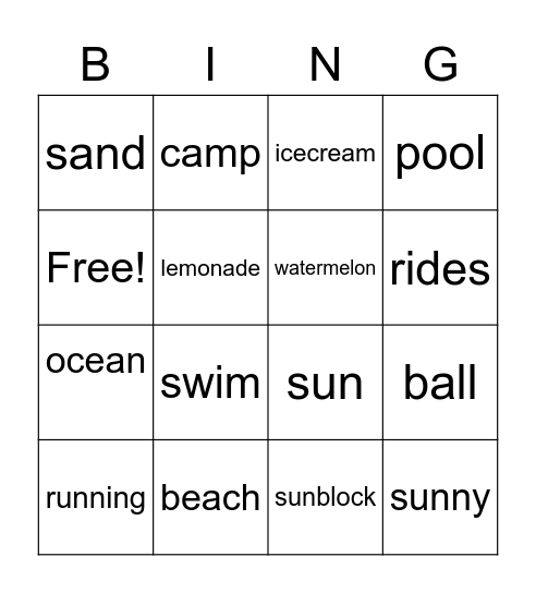 Summer Bingo Card