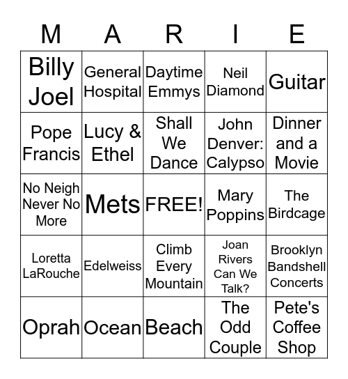 Happy Birthday Bingo Card