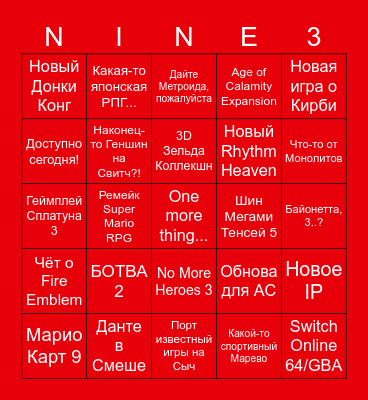 E3 2021 Bingo Card
