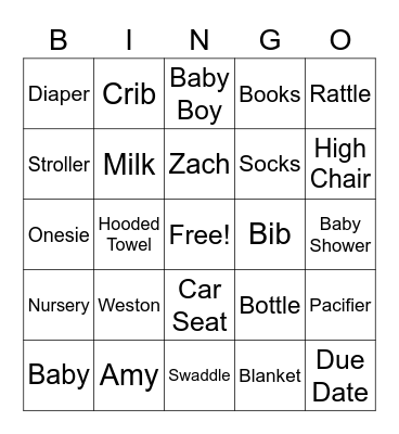 Baby Shower Bingo Card