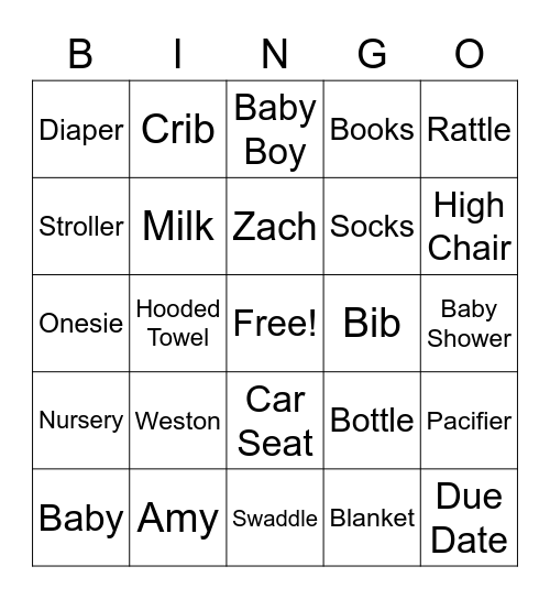 Baby Shower Bingo Card