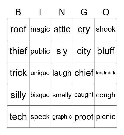 Word Bingo Card